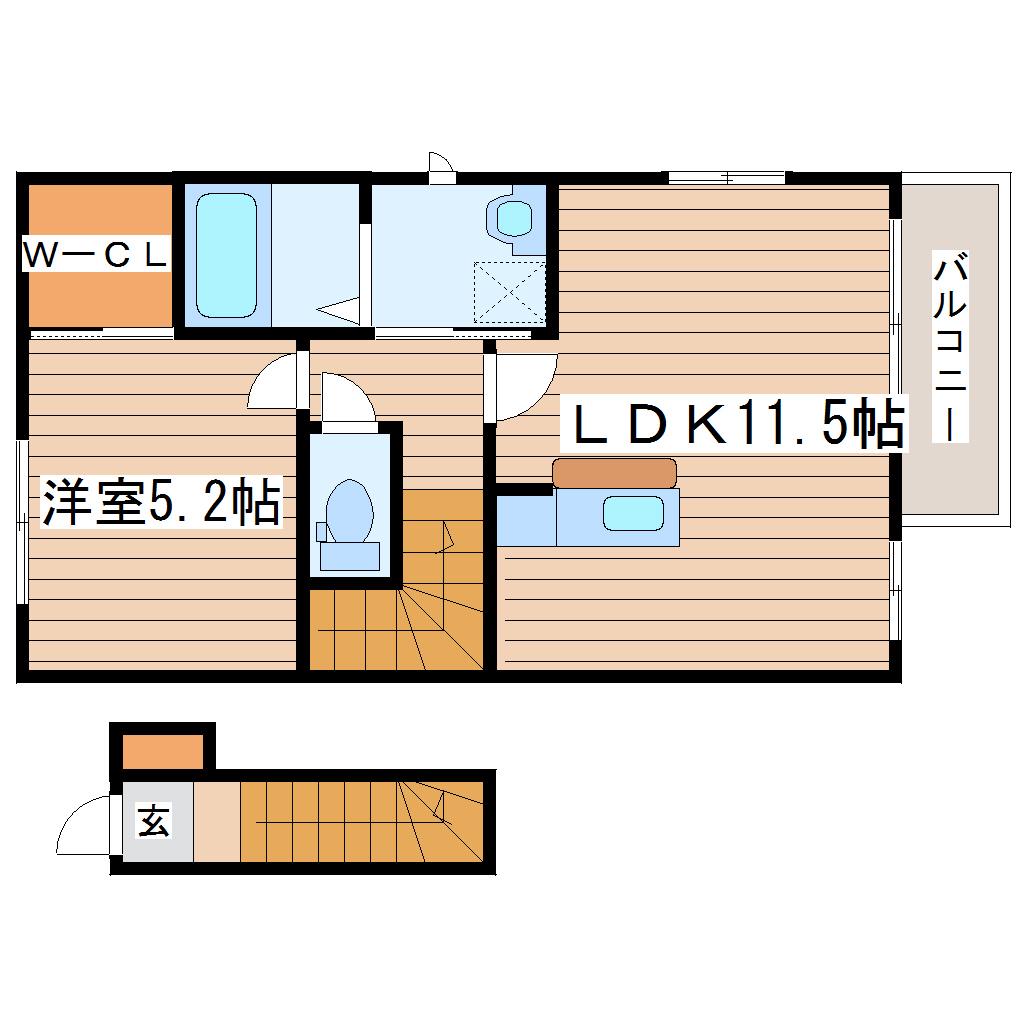 シャーメゾンラリックスクローネ(1LDK/2階)の間取り写真