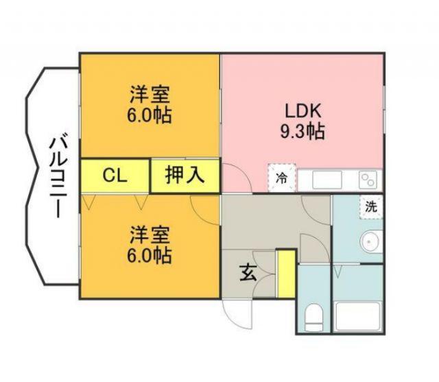 ボヌール今の庄(2LDK/2階)の間取り写真