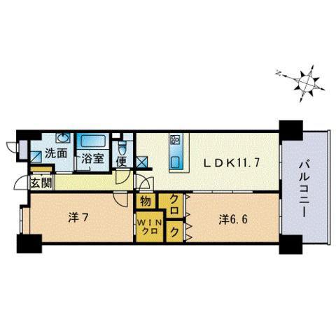 ヘスティア大濠(2LDK/7階)の間取り写真