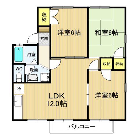 アパルトマン竜美台(3LDK/2階)の間取り写真