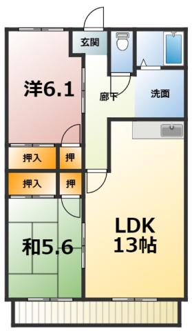 ジュネスひだか(2LDK/1階)の間取り写真