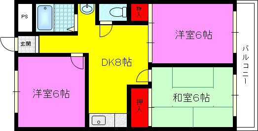 高山ハイツ(3DK/5階)の間取り写真