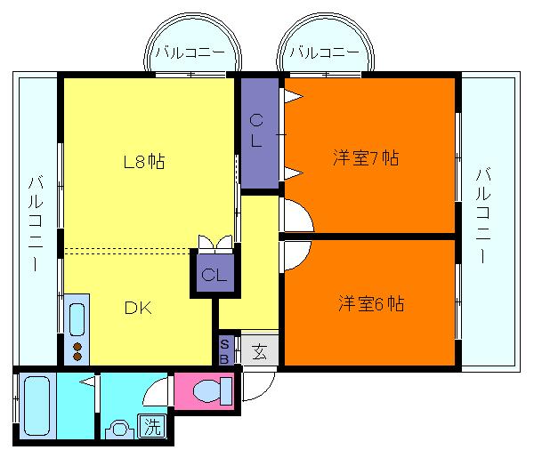 芦屋東山プリンス(2LDK/4階)の間取り写真