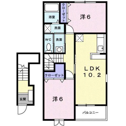 プロムナードI(2LDK/2階)の間取り写真