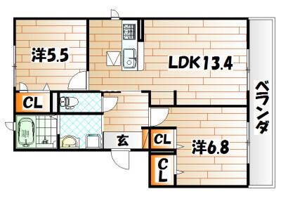 ラウンドシティ泉台 (2LDK/3階)の間取り写真