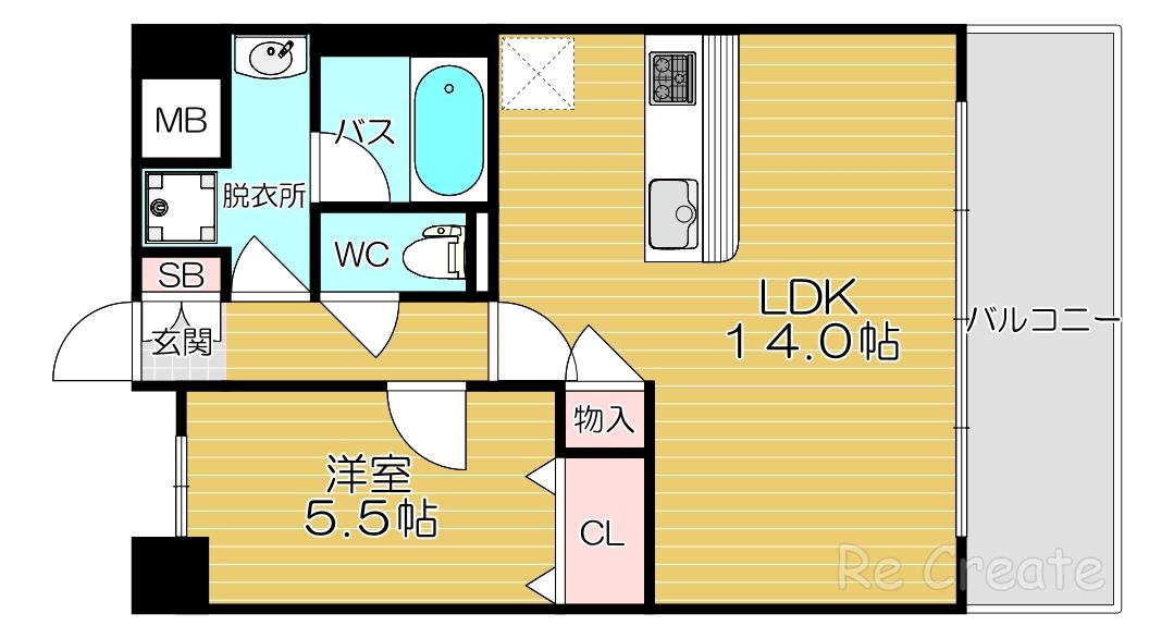 ベルンガーデン上本町(1LDK/3階)の間取り写真