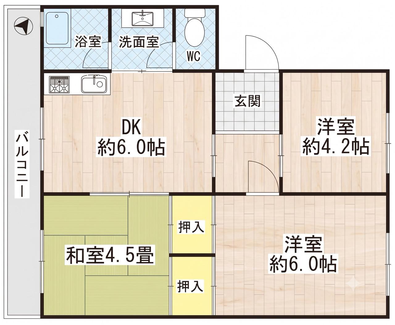 渦森コーポA棟(3DK/3階)の間取り写真