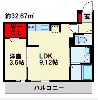 ARIGA 10 D棟(1LDK/2階)の間取り写真