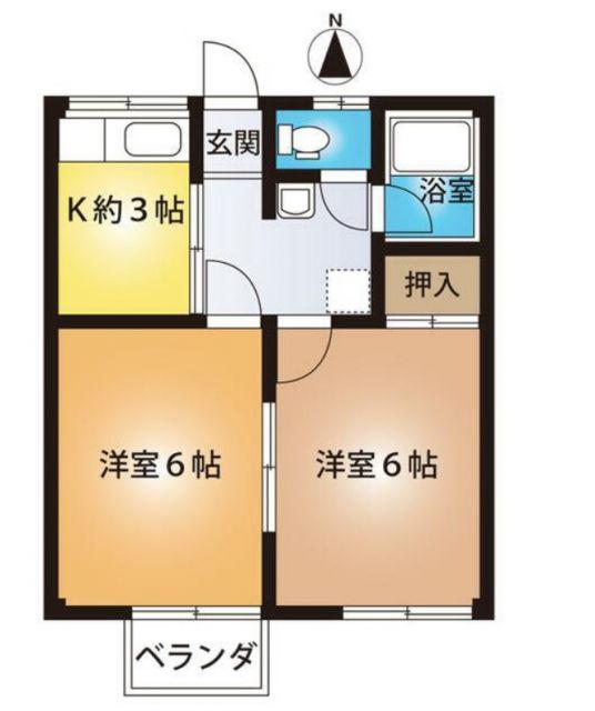 朝日コーポB(2K/2階)の間取り写真