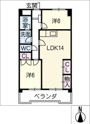 ウノモリックス(2LDK/3階)の間取り写真