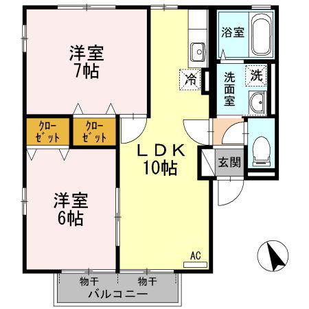 サスティナブル ウエスト(2LDK/1階)の間取り写真