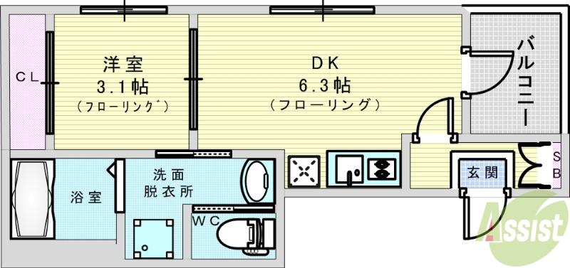 LAUGH SUNNYⅡ(1DK/3階)の間取り写真