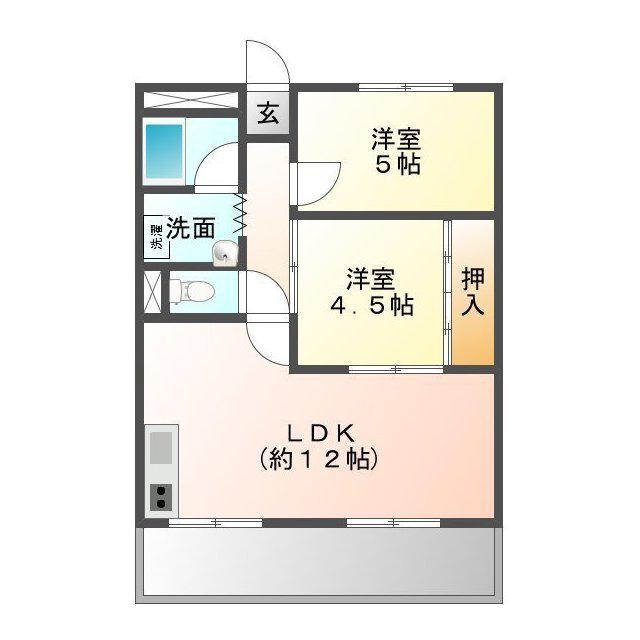 ドゥナーレ津新町(2LDK/4階)の間取り写真