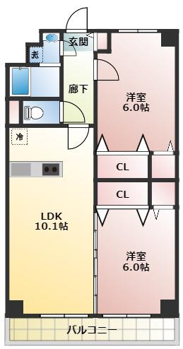 フレイグラントオリーブ(2LDK/2階)の間取り写真