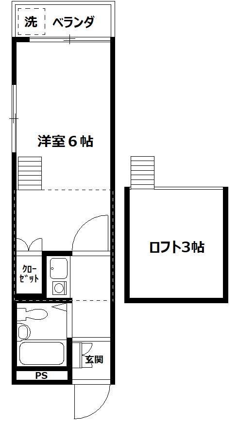 ヒルズ仏向町(1K/2階)の間取り写真