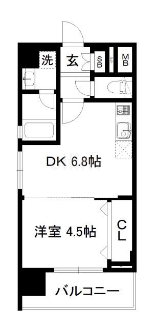 ベラジオ京都烏丸十条II(1DK/2階)の間取り写真
