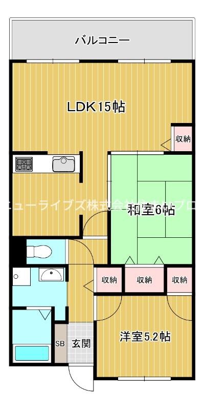 ロイヤルコート香里園(2LDK/3階)の間取り写真
