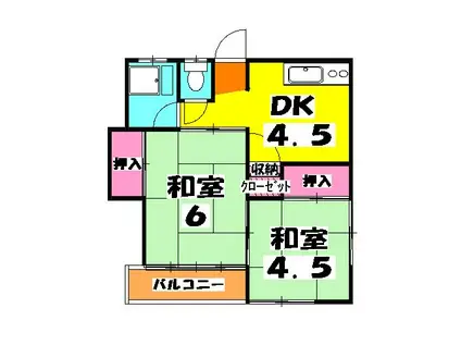 入母屋荘(2DK/2階)の間取り写真