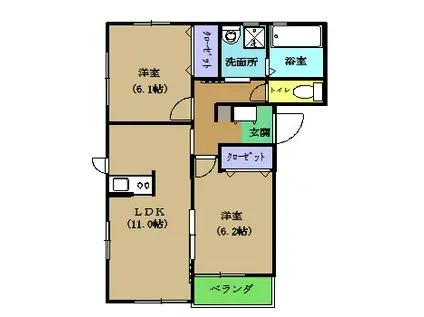 シルクD棟(2LDK/1階)の間取り写真
