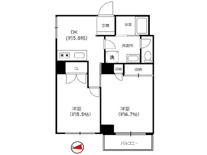 神楽坂ホワイトコート(2DK/3階)の間取り写真