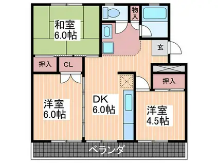 耕雲ハイツA棟(3DK/2階)の間取り写真