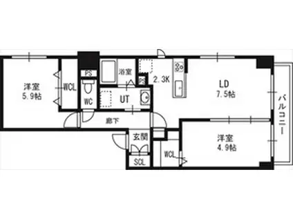 アルファスクエア中島公園(2LDK/3階)の間取り写真