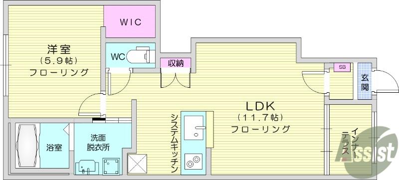 フォレストサイド(1LDK/1階)の間取り写真