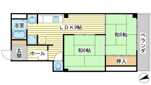 コーポ有本(2LDK/2階)の間取り写真