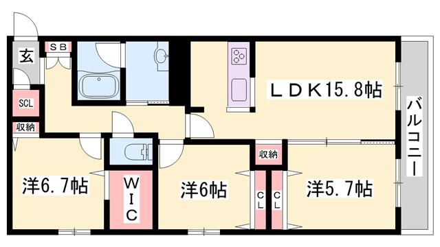 オカバ姫路青山シャーメゾン(3LDK/3階)の間取り写真
