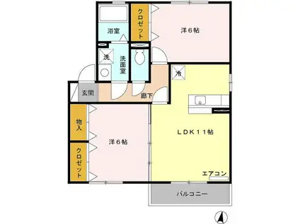 アンオークA・B(2LDK/2階)の間取り写真