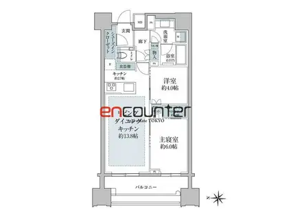 パークコート南麻布(2LDK/13階)の間取り写真