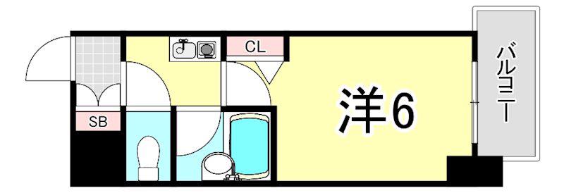 エスリード三宮第3(1K/12階)の間取り写真