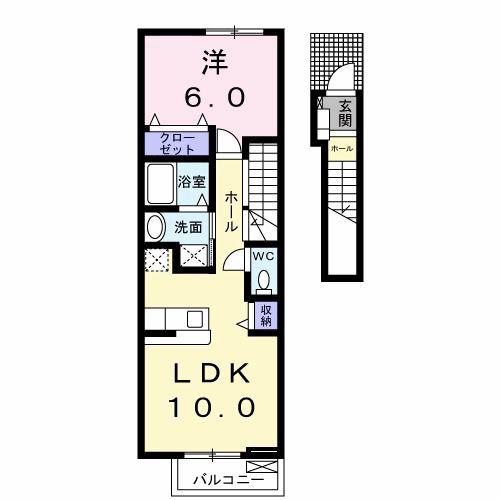 マルガリータB(1LDK/2階)の間取り写真