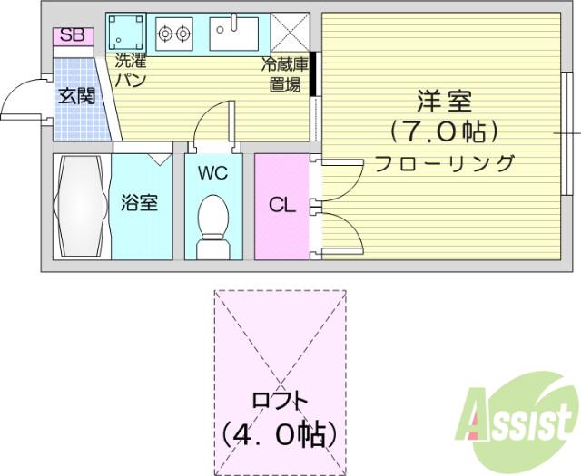 プリンスコート山手町A(1K/2階)の間取り写真