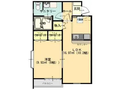 リバティーフォートI(1LDK/2階)の間取り写真