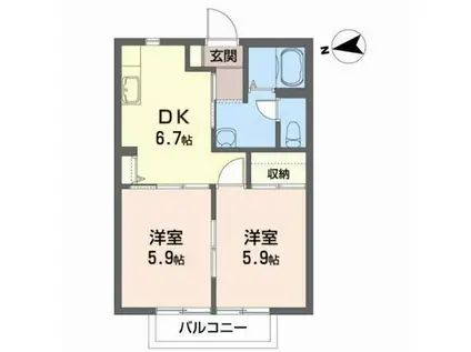 イーストヒルズ(2DK/2階)の間取り写真