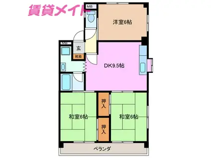 ソシアルドミール東館(3DK/4階)の間取り写真