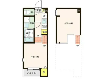 ＪＲ仙石線 陸前高砂駅 徒歩9分 2階建 築3年(1K/2階)の間取り写真