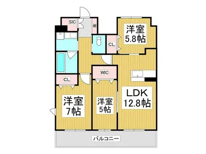 コンフォーティア広丘吉田III A棟(3LDK/6階)の間取り写真