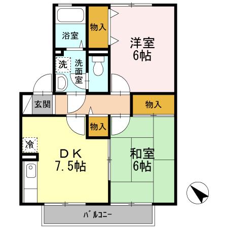 ＪＲ山陽本線 西条駅(広島) 徒歩28分 2階建 築28年(2DK/1階)の間取り写真