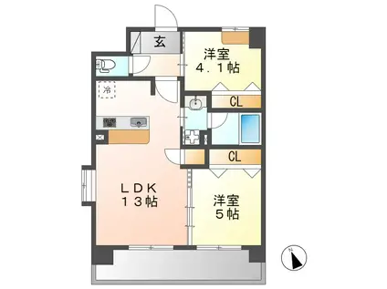 スプランディッド名駅ノース(2LDK/3階)の間取り写真
