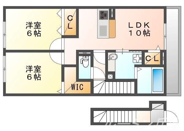 ベルフィオーレ平田(2LDK/2階)の間取り写真
