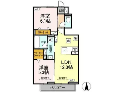 ノワール(2LDK/1階)の間取り写真