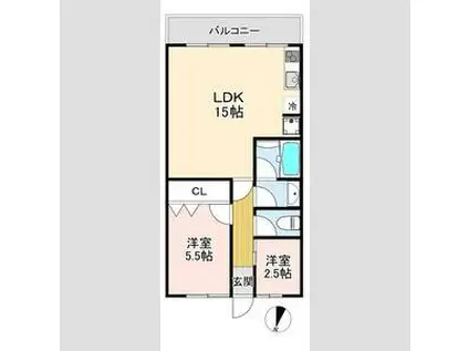 グリーンヒル白川(2LDK/4階)の間取り写真
