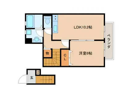 アムール天理(1LDK/2階)の間取り写真