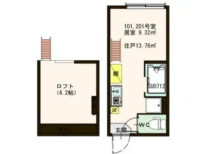 フェリス・ソレイユ壱番館(ワンルーム/2階)の間取り写真
