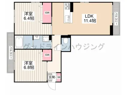 ベルフォーレ王子A(2LDK/2階)の間取り写真