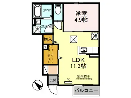 アプリコット潮音(1LDK/1階)の間取り写真