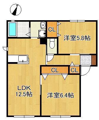 エスペランサ 頃末 C(2LDK/1階)の間取り写真