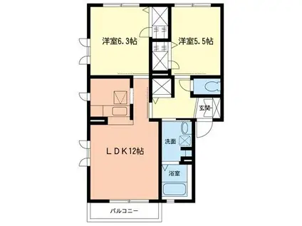 レグルス・オザワB(2LDK/1階)の間取り写真